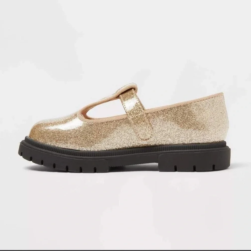 Girls' Cat & Jack Gold Wende T-Strap Mary Jane Flats size 8